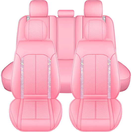 Yotruth Bling Car Seat Covers | Cute Girly Faux Leather Seat Covers for Women | Universal Fit for Most Cars